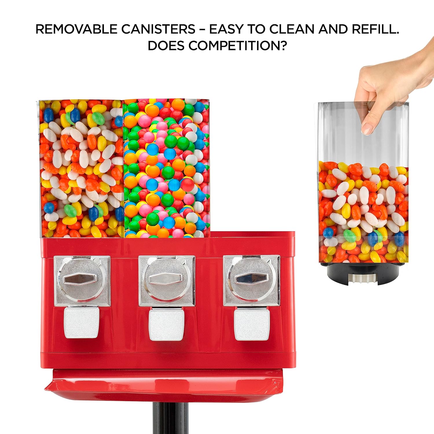 Triple Candy Vending Machine with 3 Removable Canisters and Anti-Theft Lock T38597
