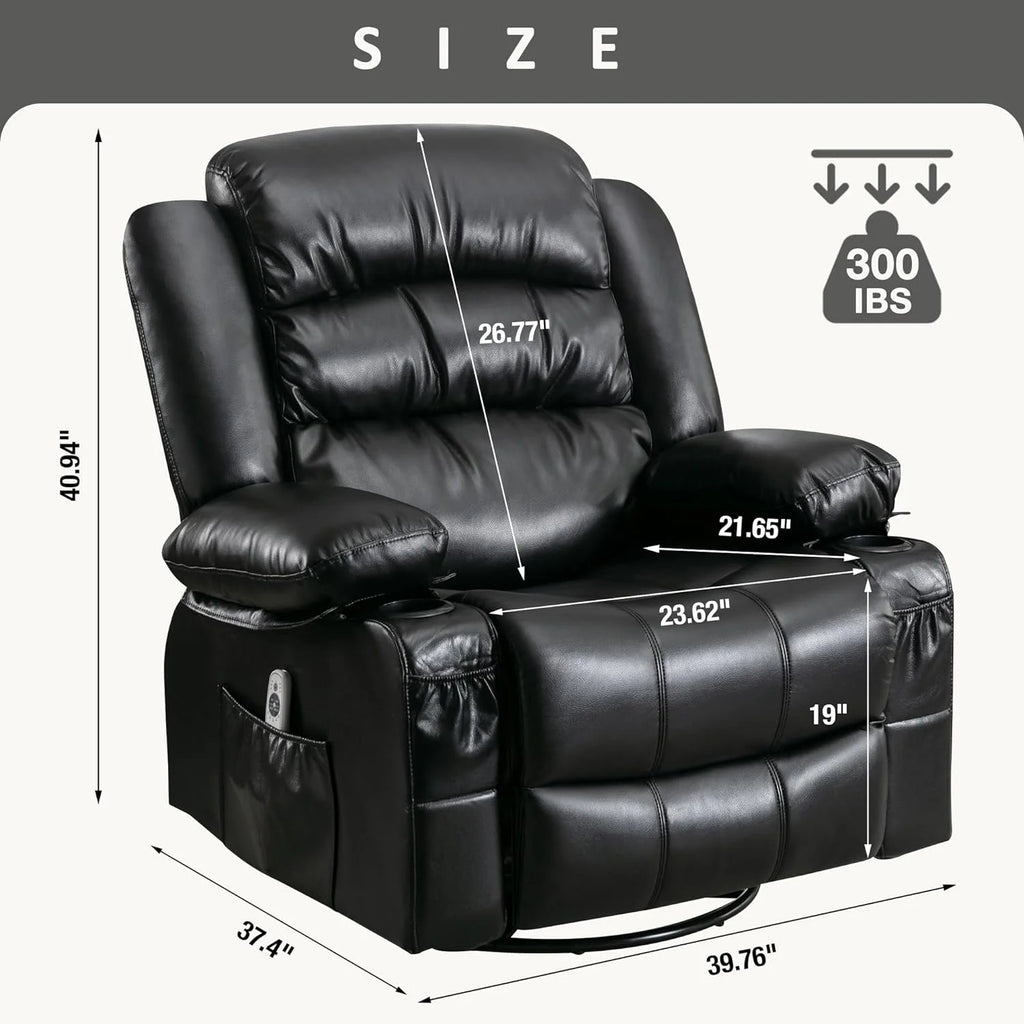 Massage Chair Recliner with Heat and USB Port, Swivel Rocking for Elderly (Black) A139032