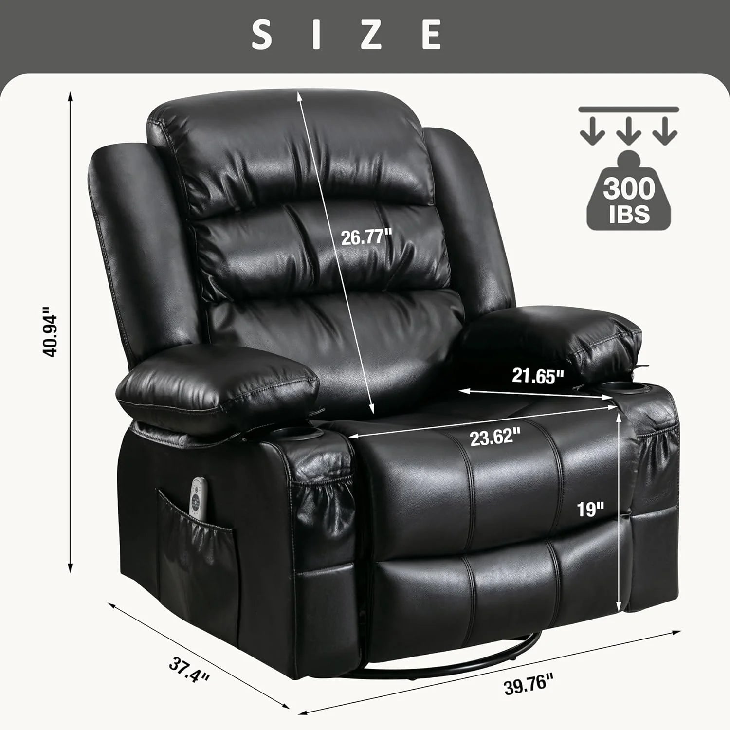 Massage Chair Recliner with Heat and USB Port, Swivel Rocking for Elderly (Black) A139032