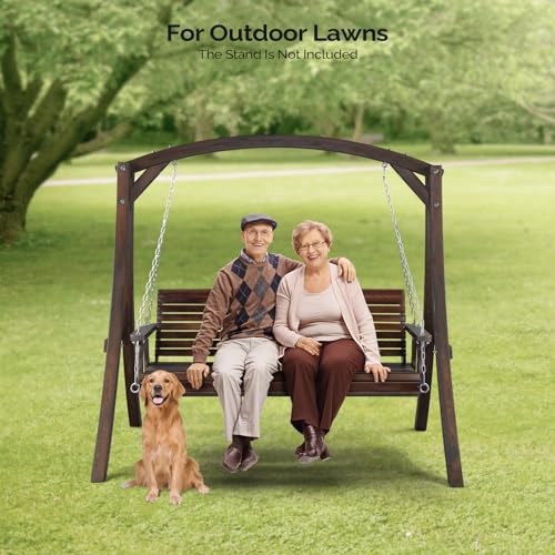 VINGLI Patio Wooden Porch Swing Chair with Hanging Chains, 5 FT, White W381253