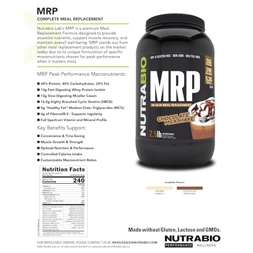 NutraBio MRP Complete Meal Replacement Protein Powder, Chocolate, 2.5lbs B314454