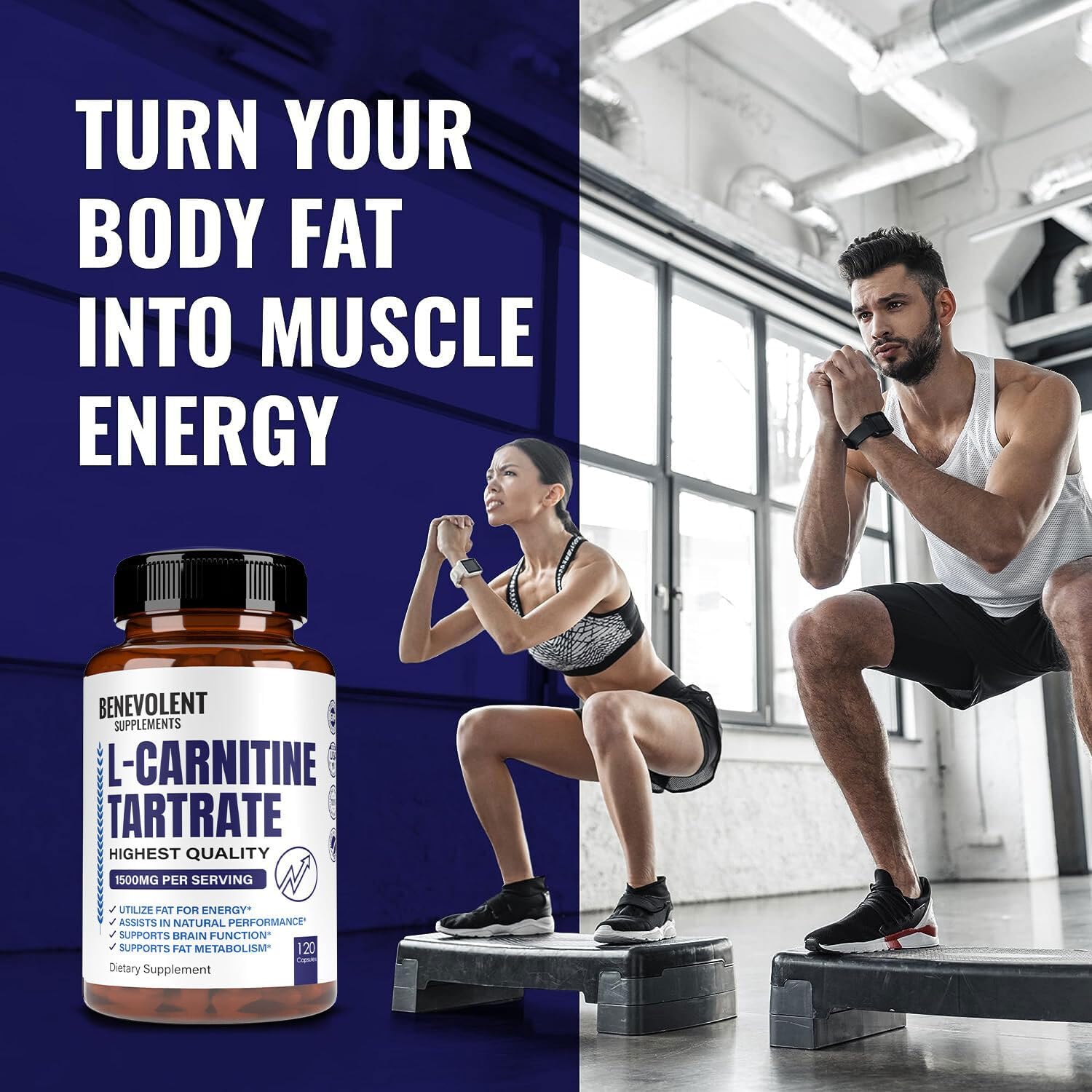L-Carnitine Tartrate Supplement 1500mg, 120 Non-GMO Capsules D290145