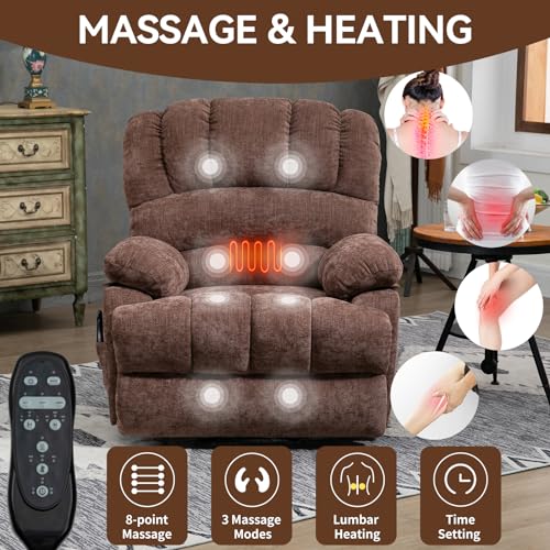 Large Power Lift Recliner Chair with Massage and Heat for Elderly, Chenille Beige K18363