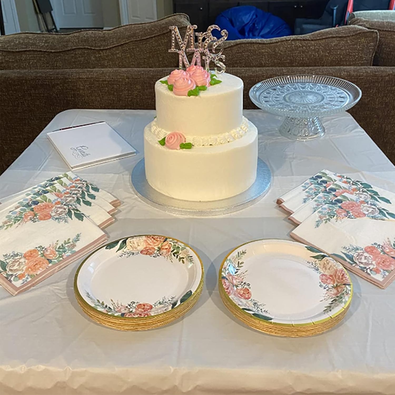 Floral Party Supplies Paper Plates and Napkins Set for 25 Guests A435