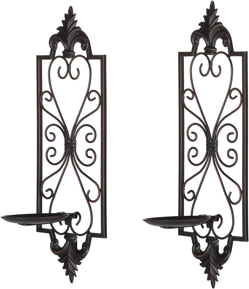 Bronze Metal Candle Sconces Wall Decor Set of 2 C53929