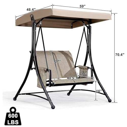 PURPLE LEAF 3-Seat Outdoor Patio Swing with Steel Frame, Beige B217659