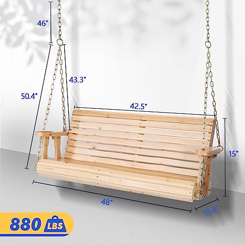 VINGLI Patio Wooden Porch Swing Chair with Hanging Chains, 5 FT, White W381253