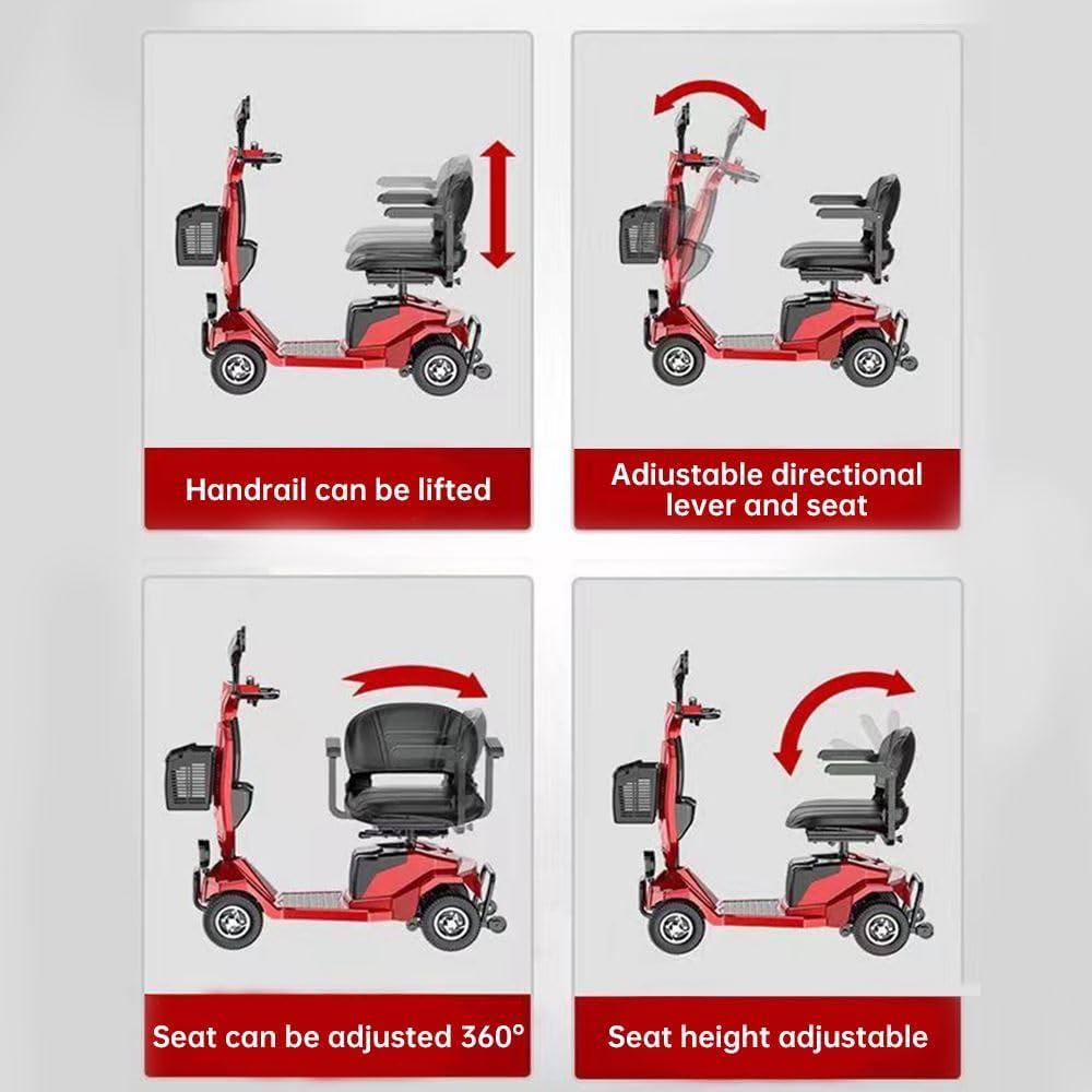 Red 4-Wheel Mobility Scooter for Adults with Basket, Extended Battery U532307