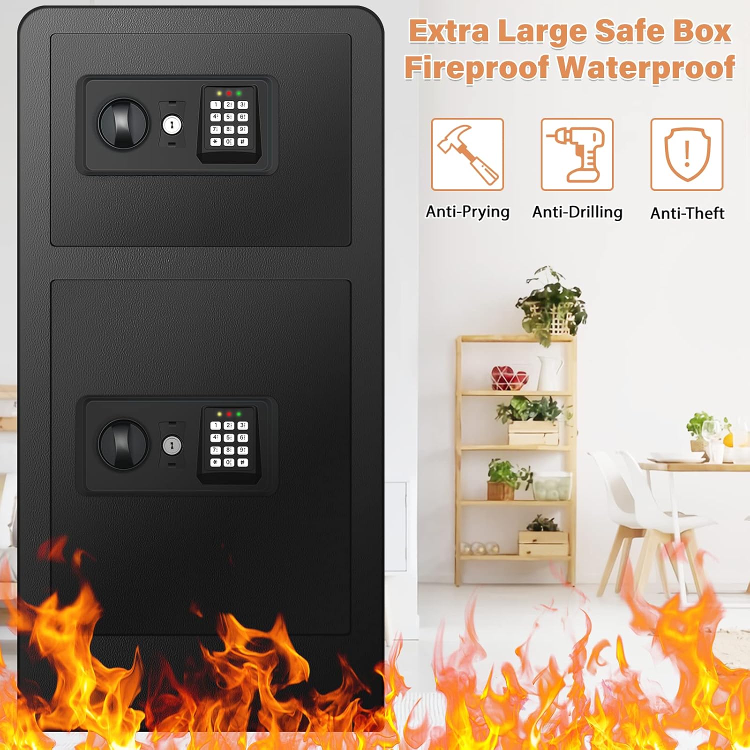 3.6 Cubic Fireproof Safe Box with Double Safe, Heavy Duty Security Home Safe D96247
