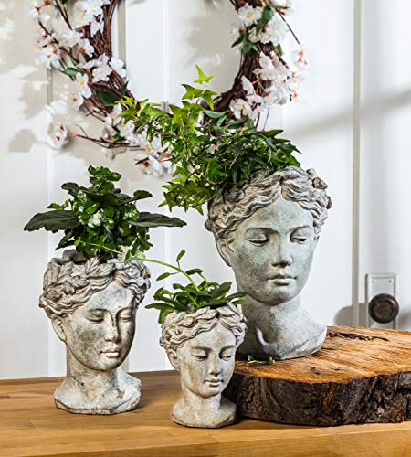 Abbott Collection Goddess Head Planter Extra Small Cement Pot for Indoor Outdoor Flowers Succulents Grey H82684