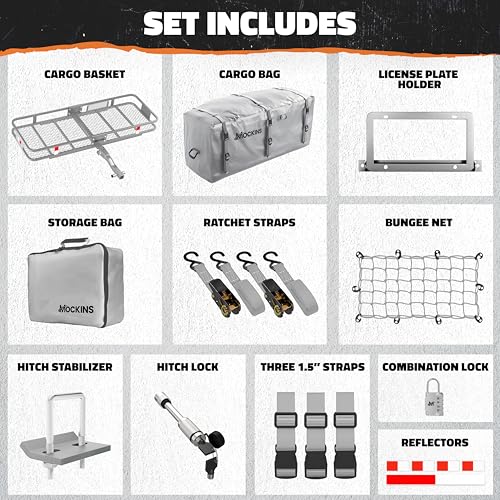 Mockins 60"x20"x6" Folding Trailer Hitch Cargo Carrier with Waterproof Bag R842