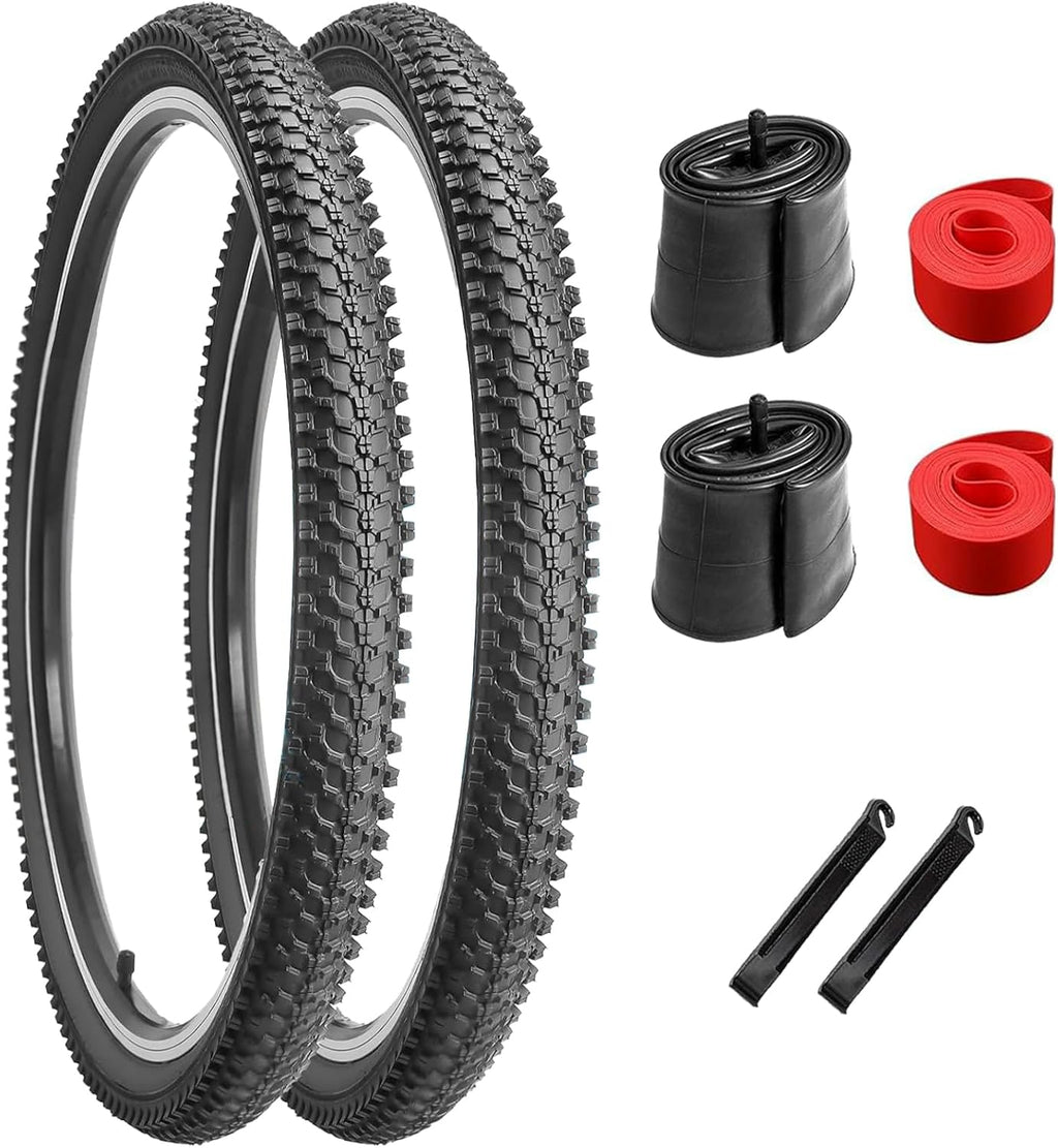 26 inch Bike Tires, Bicycle Tires 26"x 1.95" Folding Replacement Tire for Mountain Bike, 26" Schrader Valve Bike Tubes, Bicycle Tire Levers and Tire Liners 2 PCS