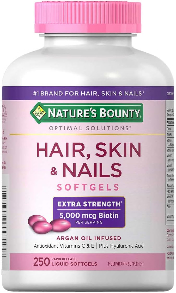 Hair, Skin and Nails, Extra Strength, 5,000mcg Biotin per Serving, 250 Count (Pack of 1)