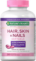 Hair, Skin and Nails, Extra Strength, 5,000mcg Biotin per Serving, 250 Count (Pack of 1)