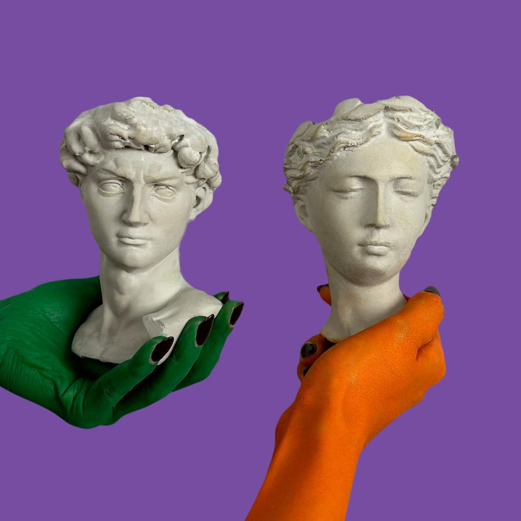 Unique Head Planter Succulent Pots Greek Mythology David Face Statue Bust Concrete Indoor Outdoor Garden 5 Inch Set of 2 Gray E4106