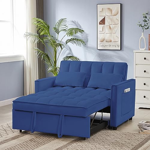 JINS&VICO 3 in 1 Sleeper Sofa Bed, Convertible Lounge Couch Bed with Side Pockets, Pullout Sleeper Loveseat with Pillows and Adjustable Backrest for Home Office and Small Space, Off White