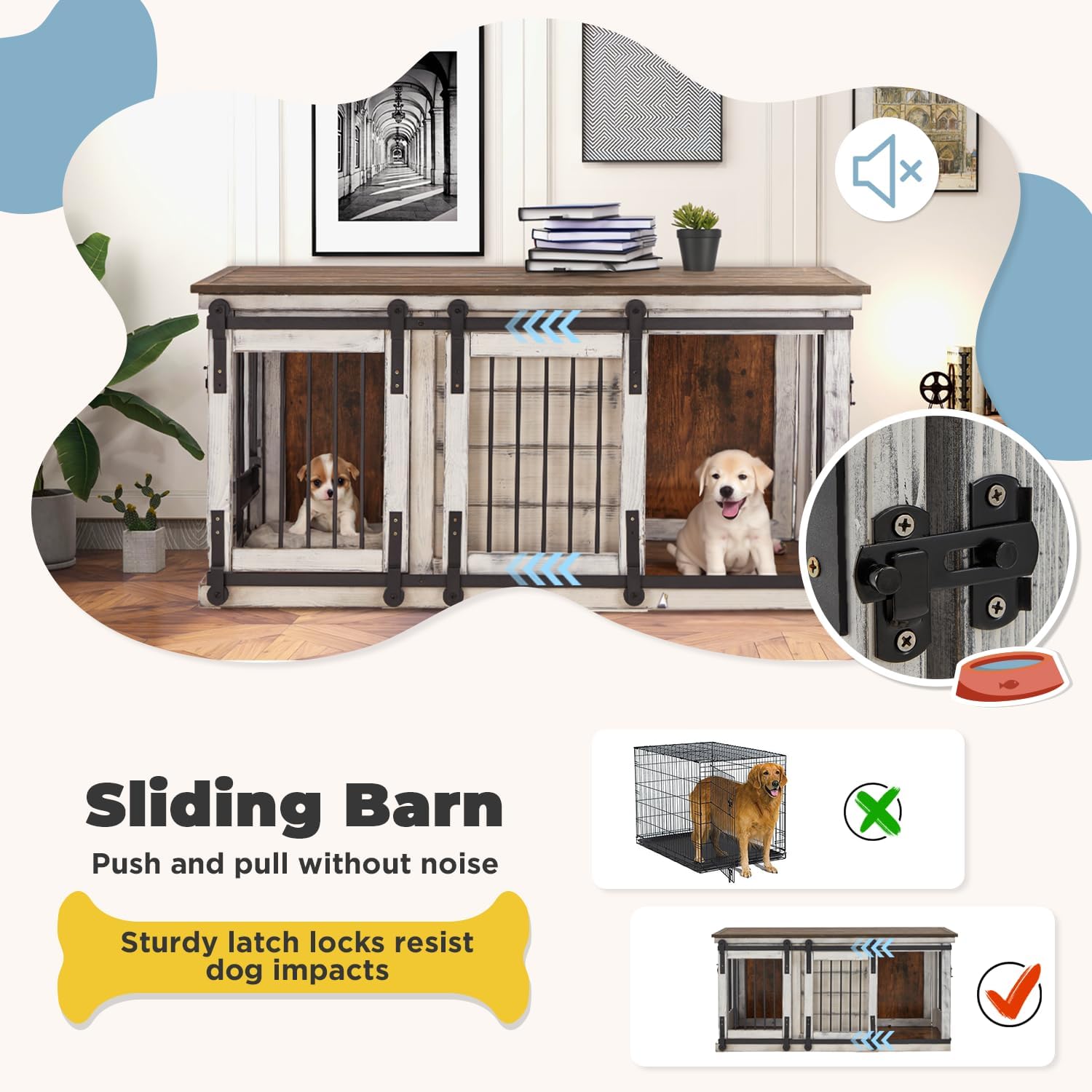 Solid Wood Dog Crate Furniture with Removable Divider, White F729
