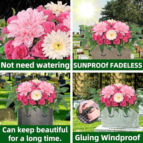 Artificial Cemetery Flower Saddle for Headstone Memorial Decorations, Light Blue K591112
