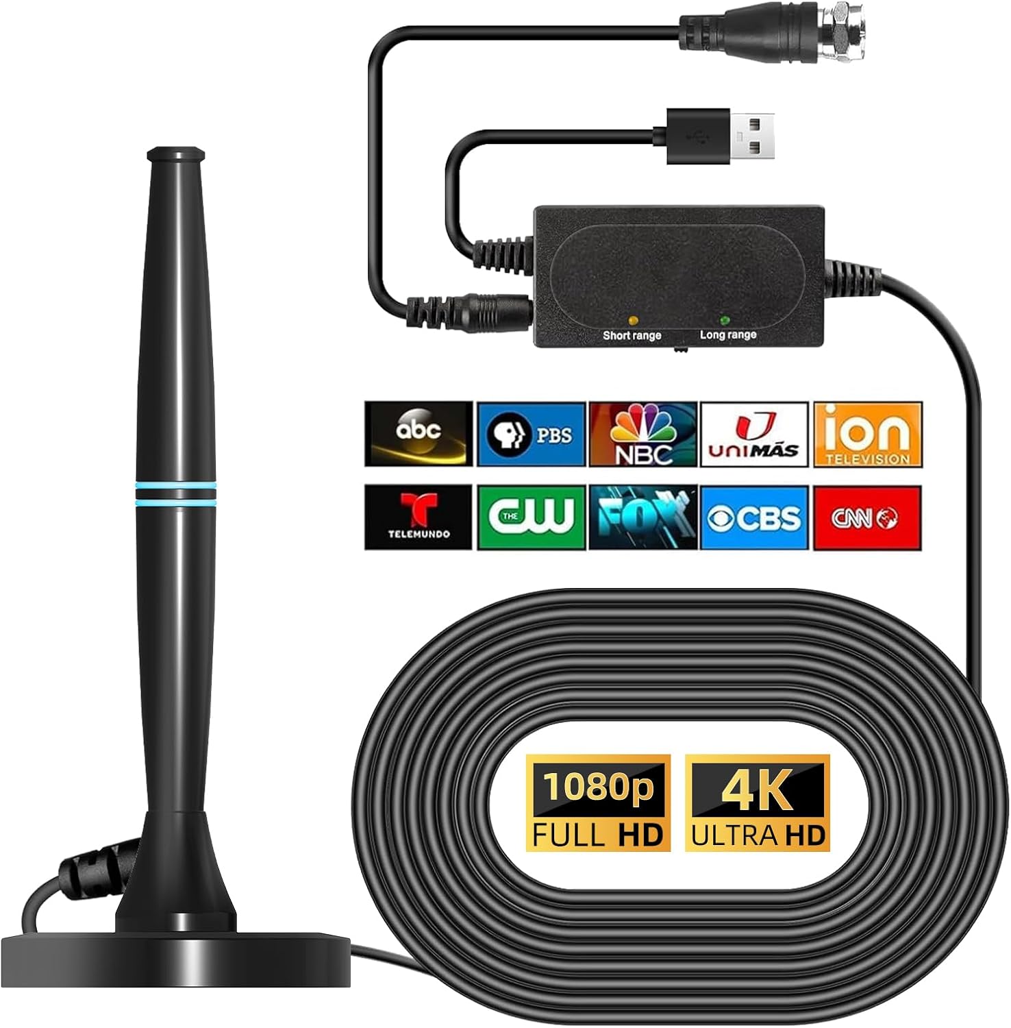 TV Antenna for TV Amplified HDTV Indoor Digital Antenna Long Range TV Antenna Support 4K 1080p All Television Outdoor Smart TV Antenna