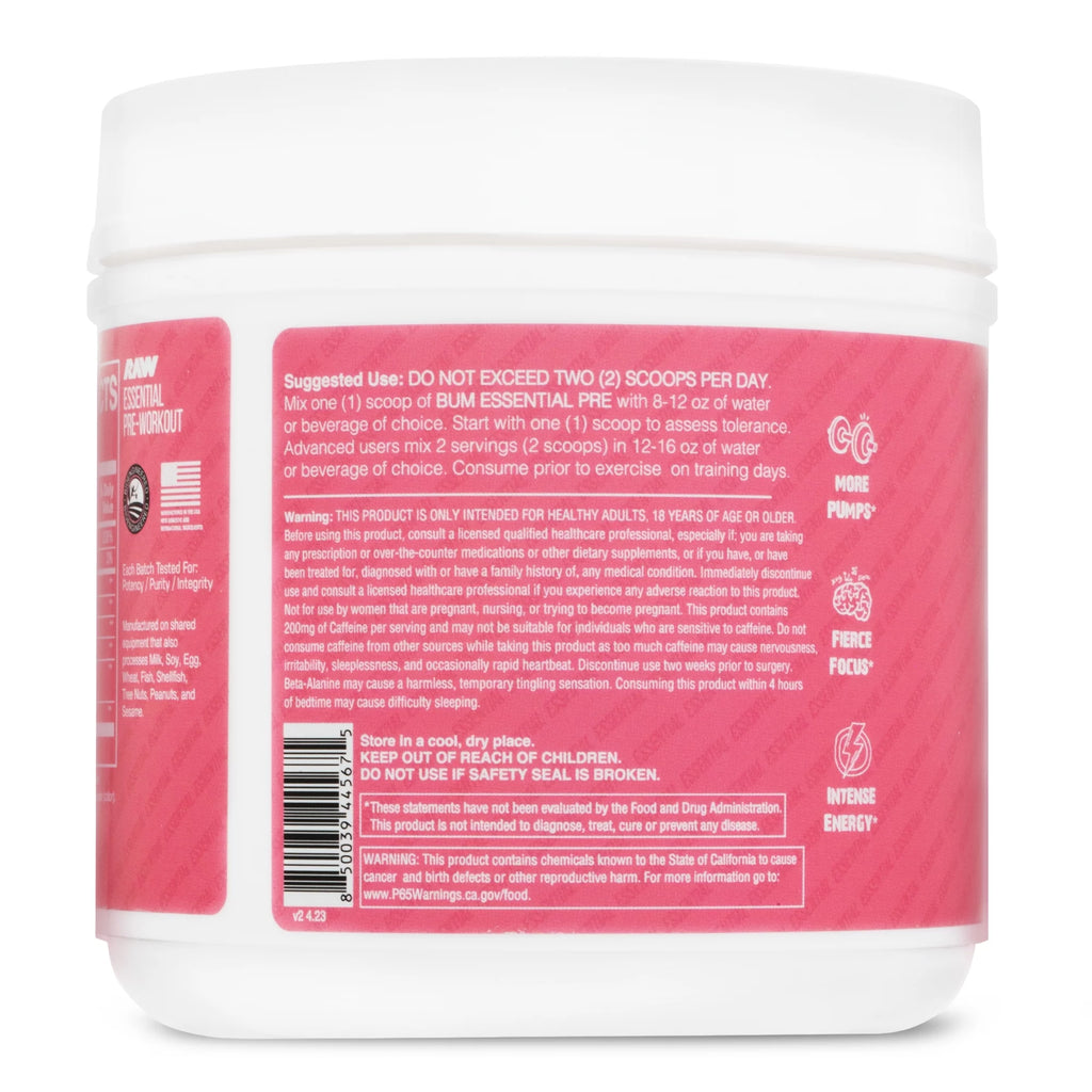 RAW Nutrition Essential Pre Workout Powder, Sour Watermelon, 30 Servings V6904