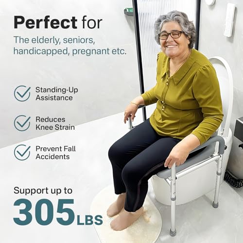 Toilet Seat Risers for Seniors Elongated with Handles and Safety Rails M978