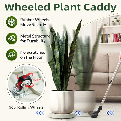 2PCS Round Plant Caddy with Hidden Wheels, Heavy Duty Plant Dolly, Gray, 14 inches J393000