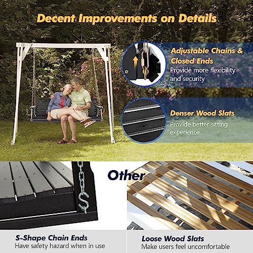 VINGLI Patio Wooden Porch Swing Chair with Hanging Chains, 5 FT, White W381253