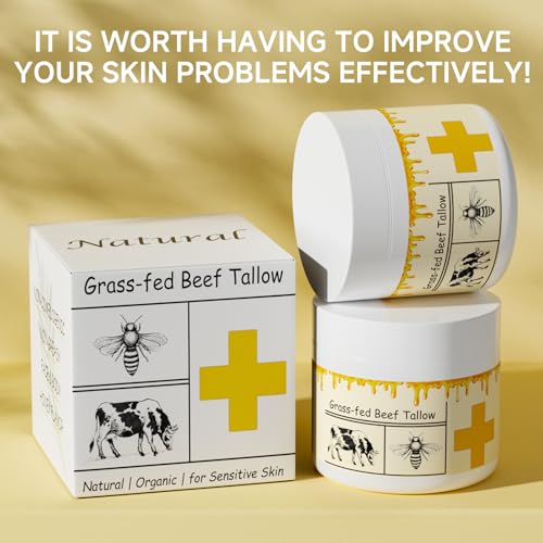 Grass Fed Beef Tallow Balm with Raw Honey for Face and Body, 2 Pack E5036