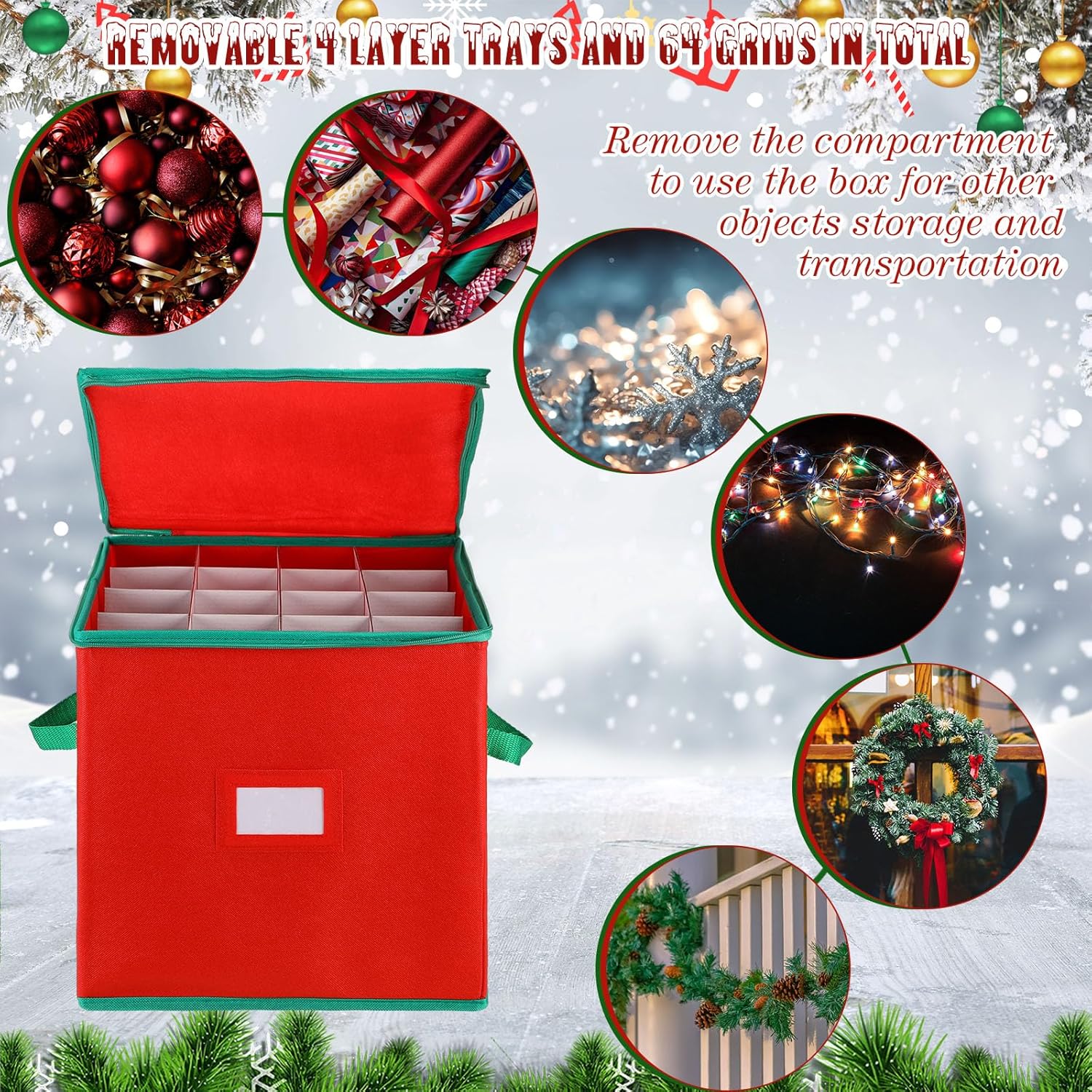 Christmas Ornament Storage Box 16 Trays for 256 Ornaments with Adjustable Dividers N650