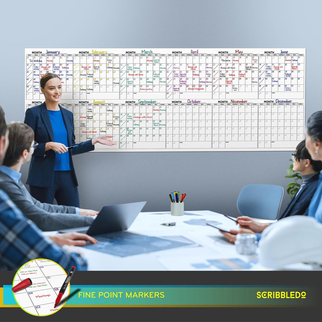 Extra Large 100"x36" White Board Calendar Dry Erase for Wall 12 Month Planner G55197