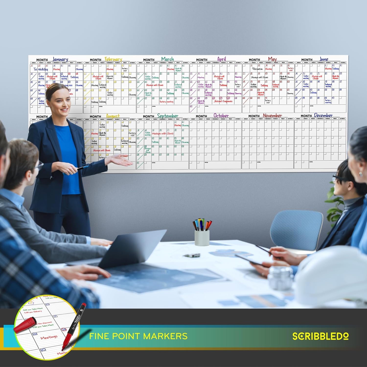 Extra Large 100"x36" White Board Calendar Dry Erase for Wall 12 Month Planner G55197