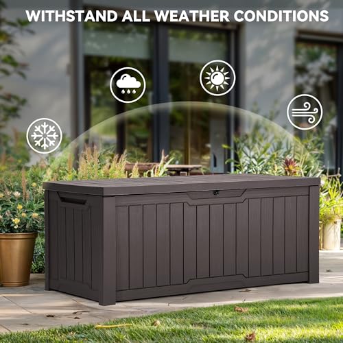 YITAHOME Outdoor Storage Box with Cushion, 120 Gallon, Lockable, Light Brown O374