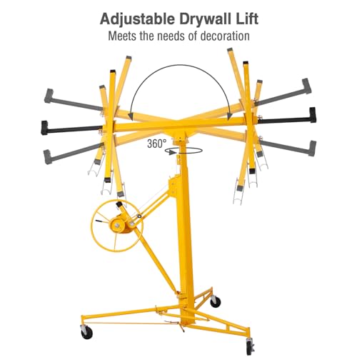 11FT Drywall Lift Panel Hoist 150LBS with Adjustable Arm & Lockable Wheels C158