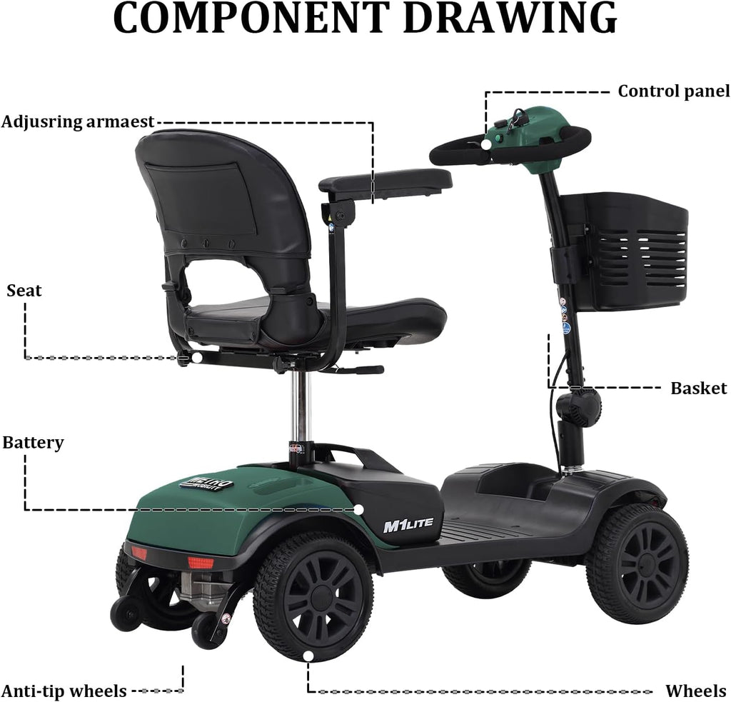 Electric Mobility Scooter for Adults with Seat, 300 lbs Capacity, Green U439785