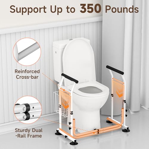 Toilet Safety Rails for Seniors with Arms, Adjustable Width and Height, 350lbs O62717