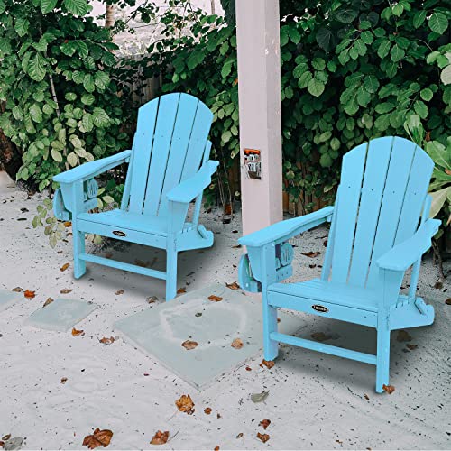 FOOWIN HDPE Folding Adirondack Chair Set of 4, All-Weather Resistant with Cup Holder Trays Z276