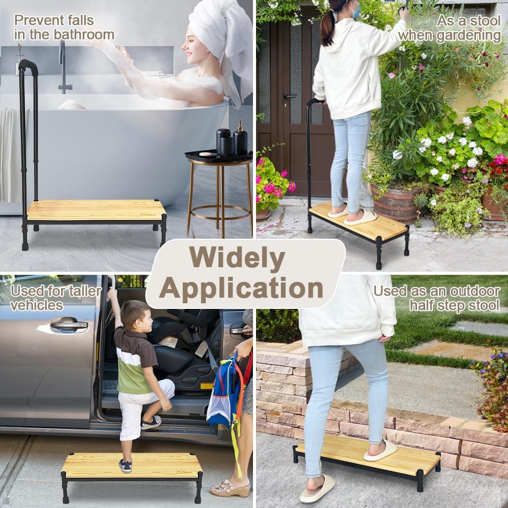 Zelen Bed Step Stool with Handle for Elderly, Adjustable Height Safety Foot Stool E115658