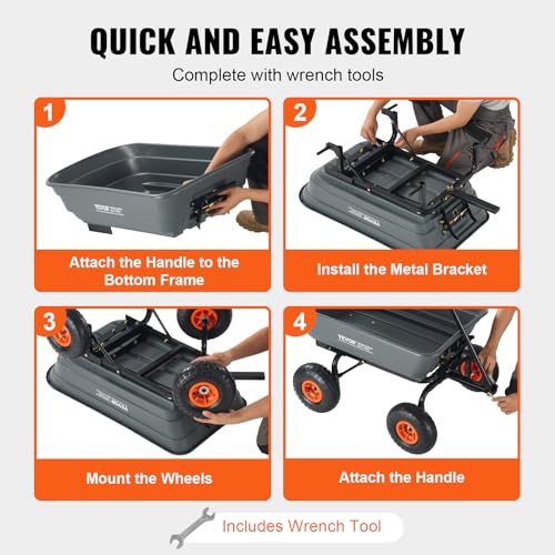 VEVOR 600lbs Poly Garden Cart Dump Wagon with 10in All Terrain Wheels W644