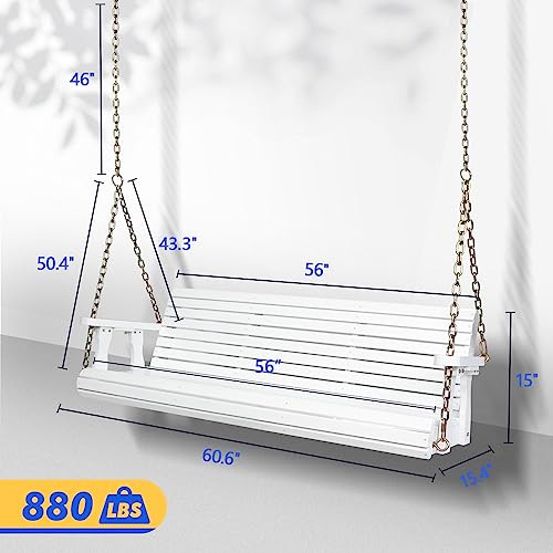 VINGLI Patio Wooden Porch Swing Chair with Hanging Chains, 5 FT, White W381253