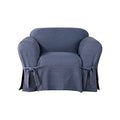 SureFit Authentic Denim T Cushion Sofa Slipcover, Sofa Cover Cotton Solid One Piece Design and Straight Skirt, Removable and Machine Washable Couch Cover, Indigo