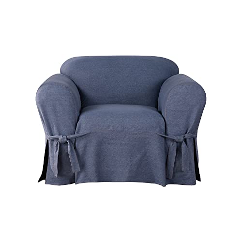 SureFit Authentic Denim T Cushion Sofa Slipcover, Sofa Cover Cotton Solid One Piece Design and Straight Skirt, Removable and Machine Washable Couch Cover, Indigo