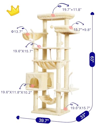 Cat Tree for Large Cats with Platforms and Scratching Posts, Smoky Gray D2468