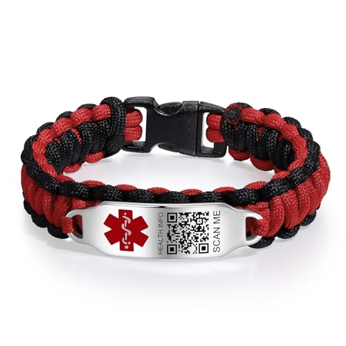 Medical Bracelets for Sport Men Women with QR Code Medical Alert ID Bracelets - Nylon Waterproof Wristband Fits Wrists Up to 7 inches - More Space Custom Emergency Medical ID Alert Info