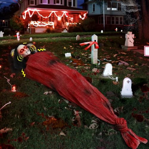 Halloween Animatronics Zombie Groundbreaker with Sound Activated & Glowing Eye, 2.6 Ft Outdoor Decor K4206