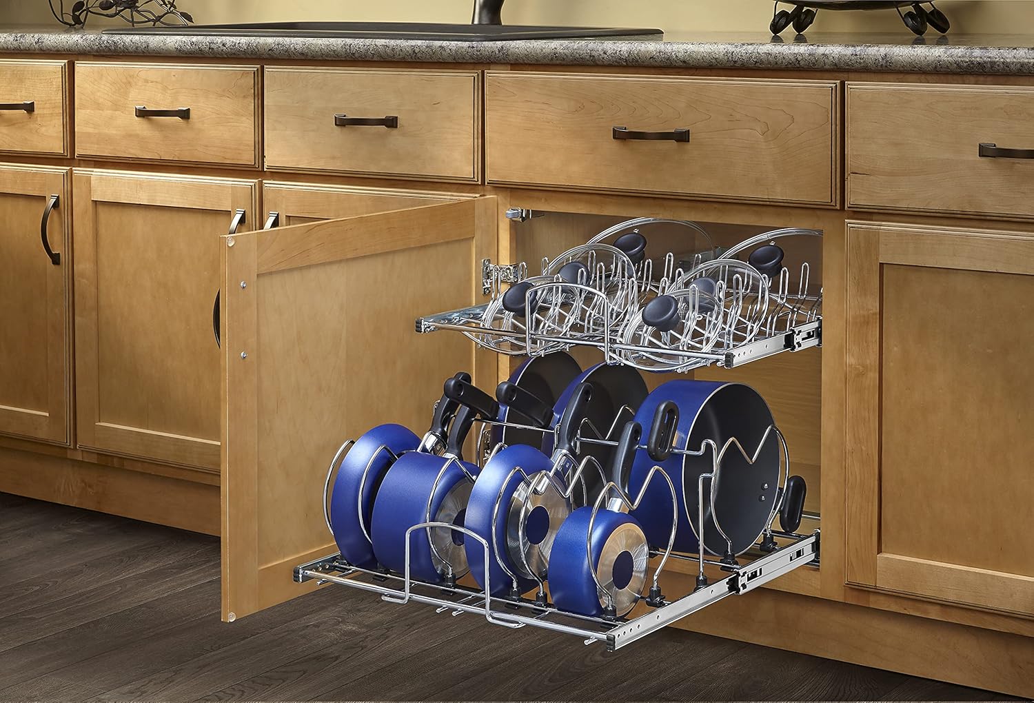 Rev-A-Shelf Two-Tier Steel Wire Pullout Cookware Organizer S9091