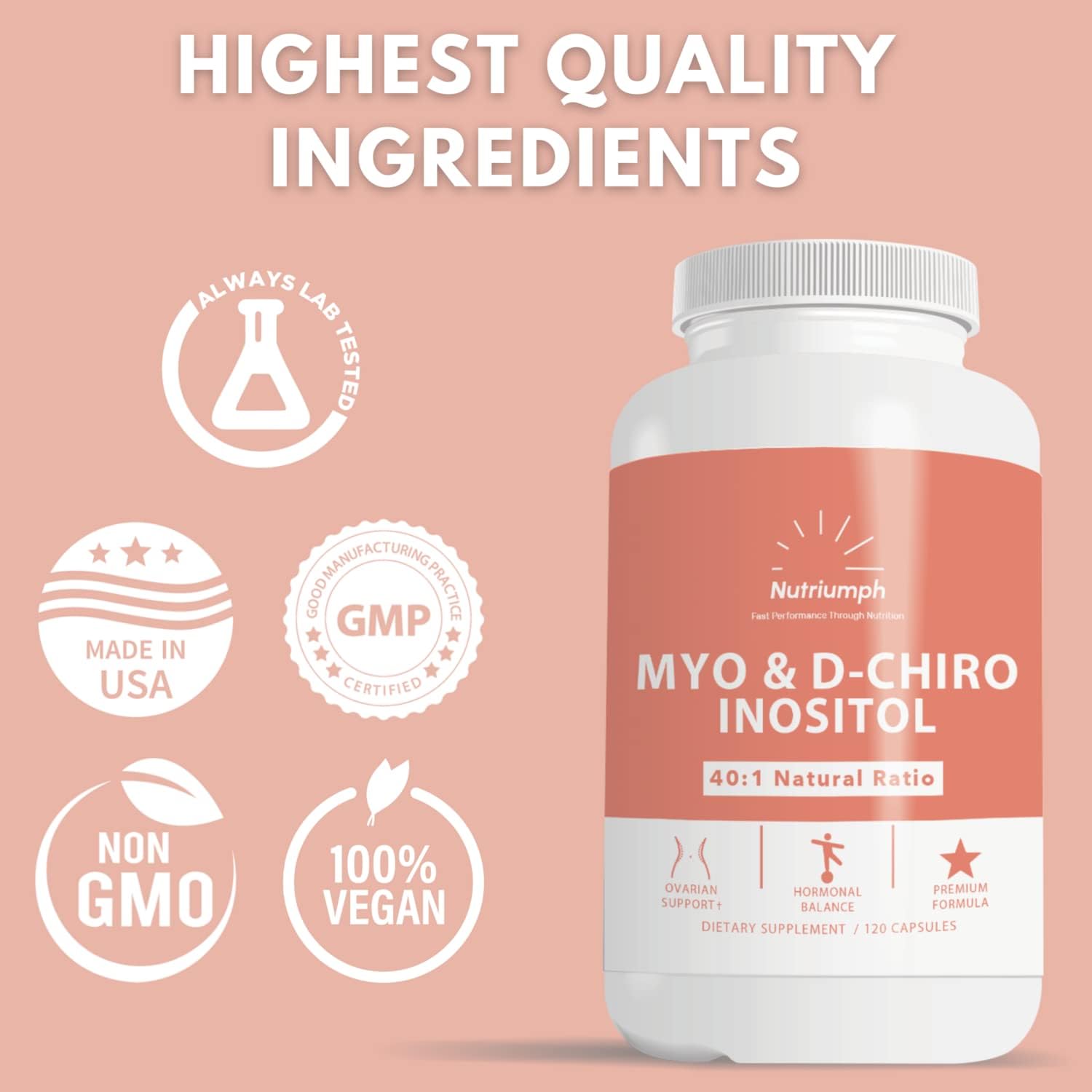 Myo Inositol and D Chiro Inositol Capsules for Female Hormone Balance, 120 Count J8737