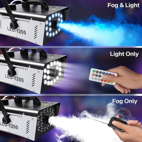 1200W Fog Machine with 18 Lights, 6000 CFM, Remote Control for Party Stage Effect Q2921