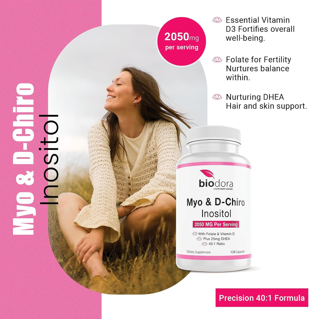 Myo & D-Chiro Inositol Supplement with Folate and Vitamin D, 120 Capsules S3612