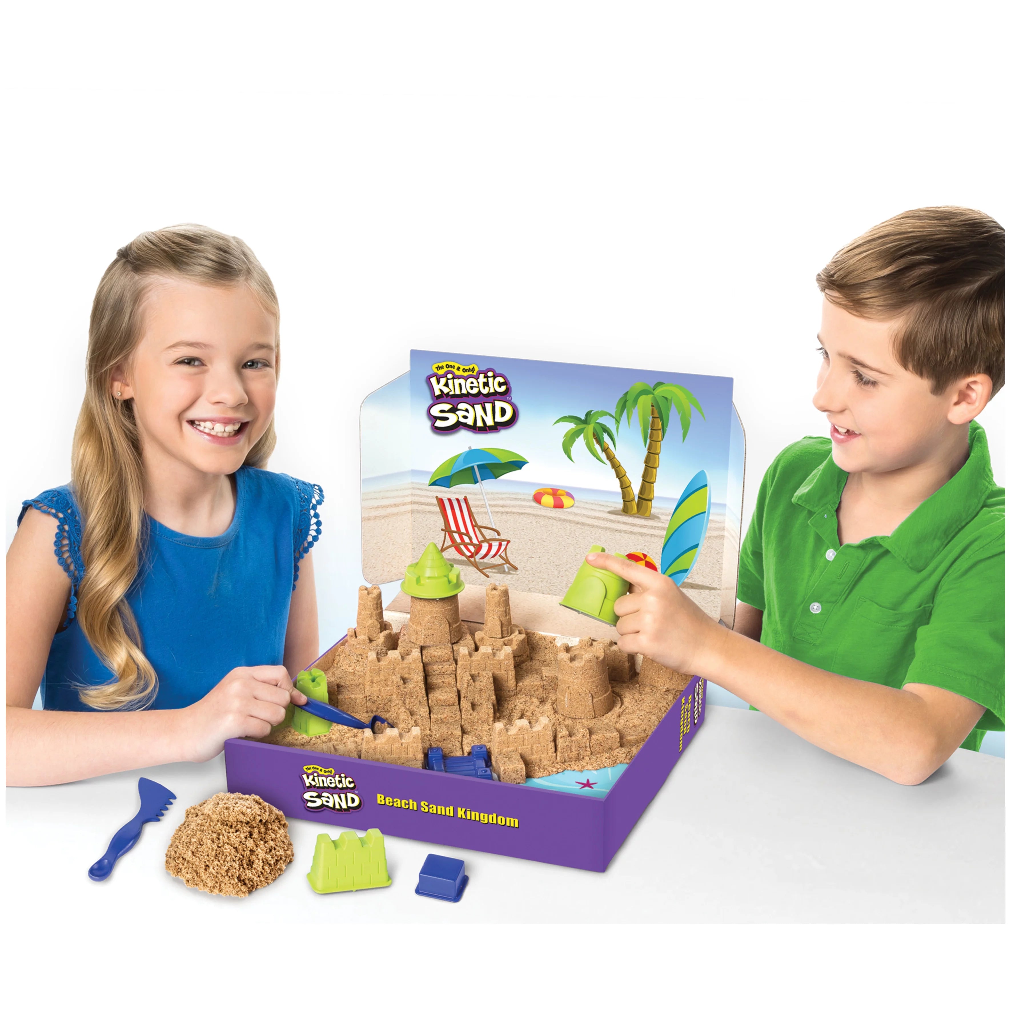 Kinetic Sand Beach Sand Kingdom Playset with 3lbs Sand, Molds and Tools E487