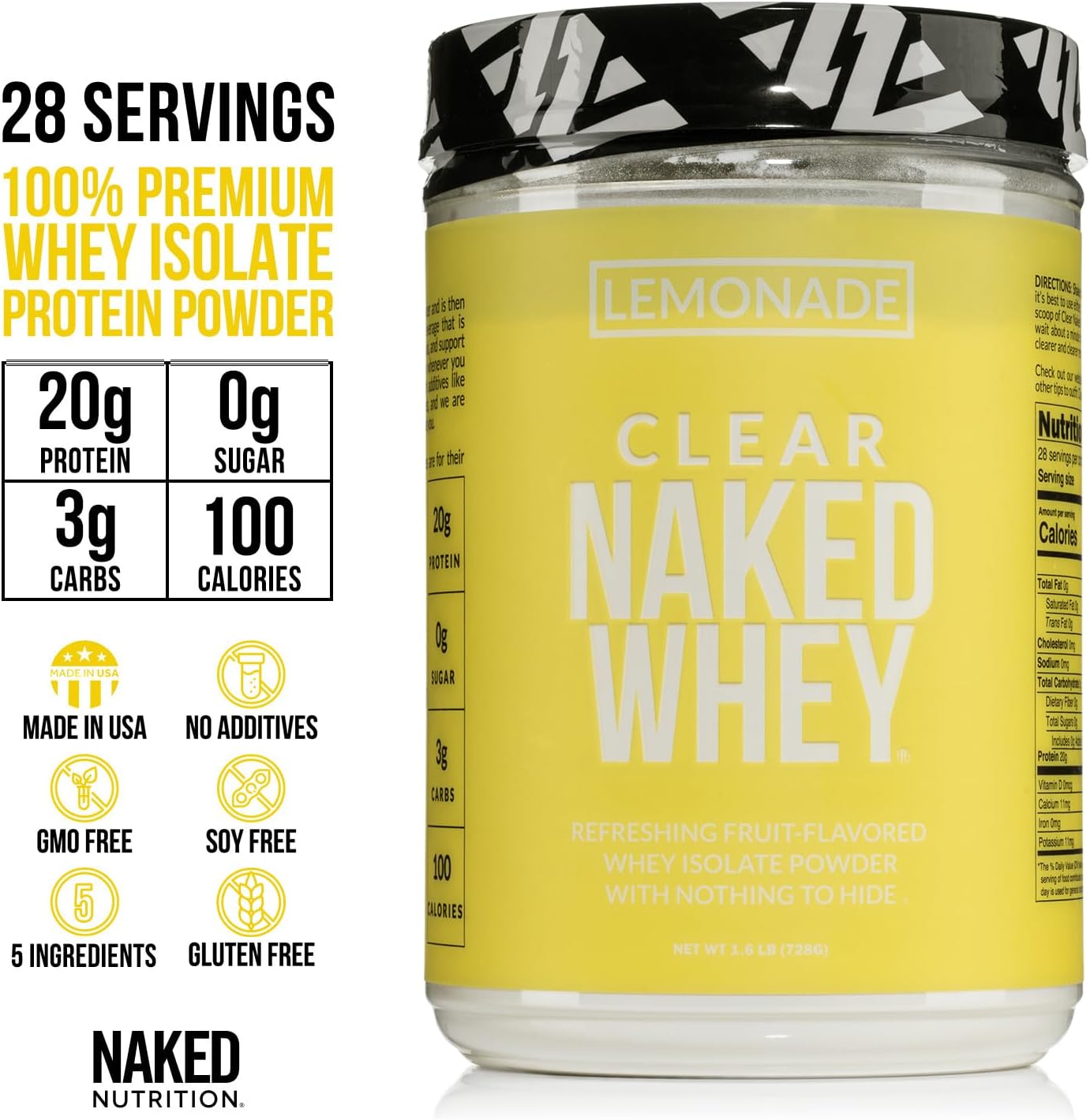 NAKED Clear Whey Protein Isolate, Lemonade, 28 Servings H478799